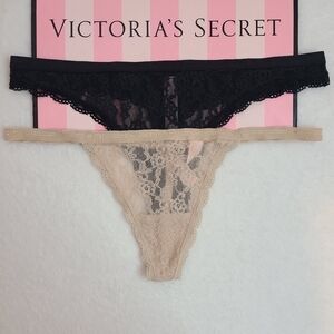 Y2K Victoria's Secret 2pk Signature Logo Band Lace Thongs Size Sm